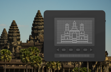 캄보디아 앙코르와트 배경 이미지, 오른쪽에는 닷패드에 그려진 앙코르와트 이미지