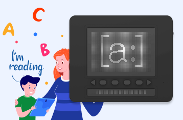 왼쪽에 아이와 엄마의 일러스트, 오른쪽에는 "아:" 발음 기호가 그려진 닷패드 이미지